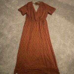 Baltic Born Lace Floral Maxi Dress Rust XXXL V-Neck Short Sleeve Lined Boho
